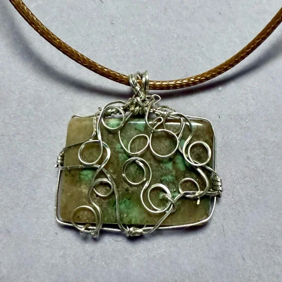 Idaho Owyhee Jasper handmade wire wrapped pendant with cord.  One of a kind - Picture 2 of 6